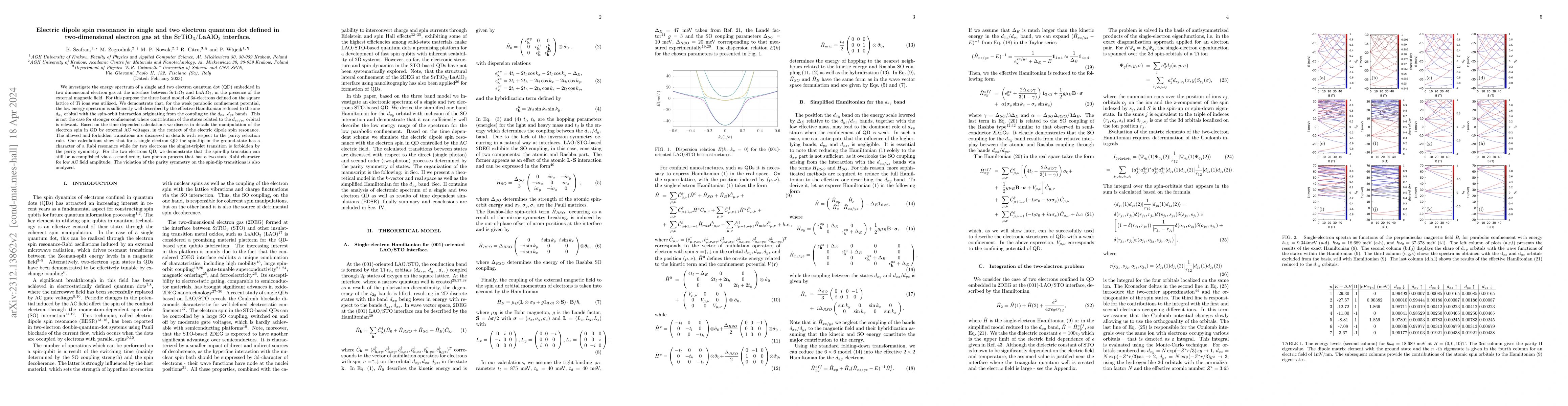 Thumbnail for Electric dipole spin resonance in single and two electron quantum dot
  defined in two-dimensional electron gas at the SrTiO$_3$/LaAlO$_3$ interface
