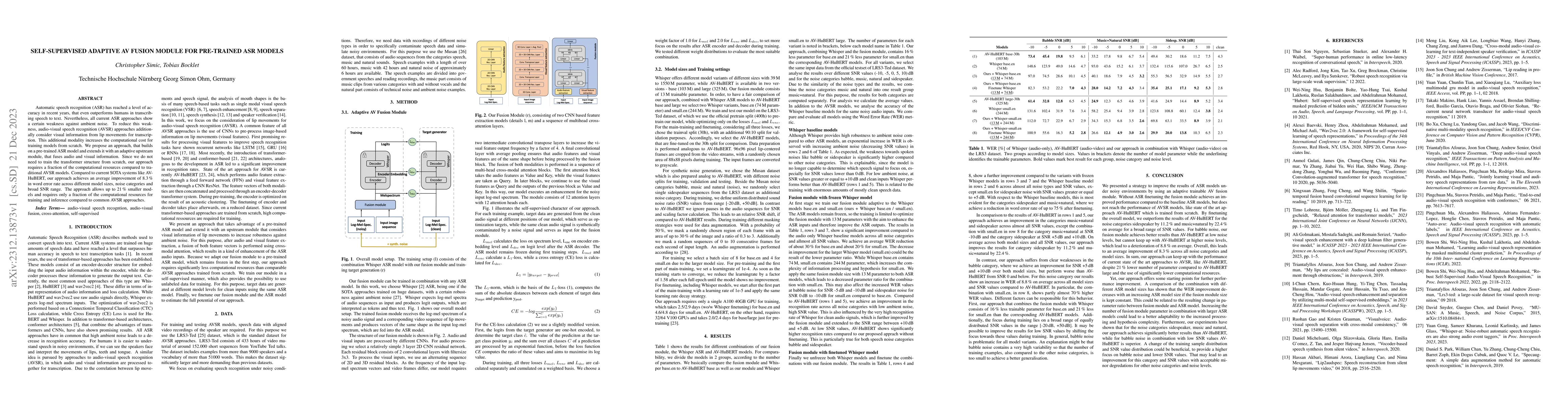 Thumbnail for Self-Supervised Adaptive AV Fusion Module for Pre-Trained ASR Models