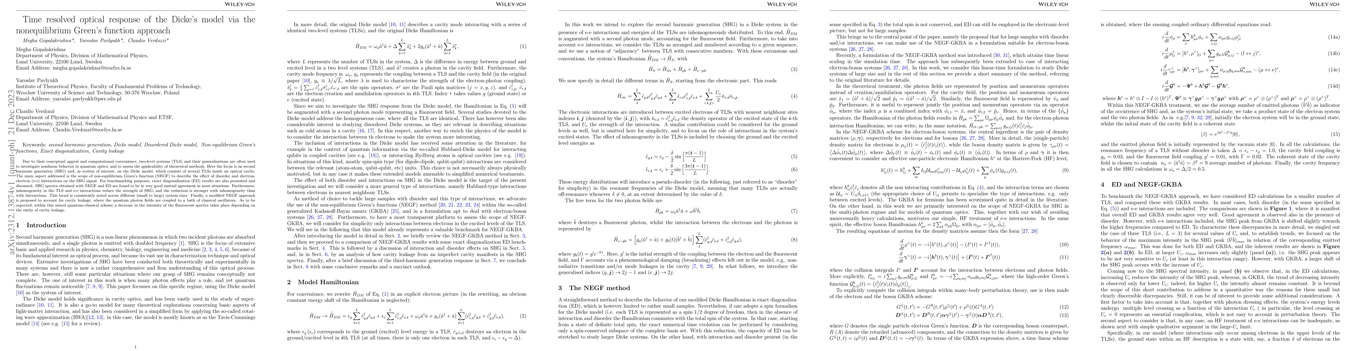 Thumbnail for Time resolved optical response of the Dicke's model via the
  nonequilibrium Green's function approach
