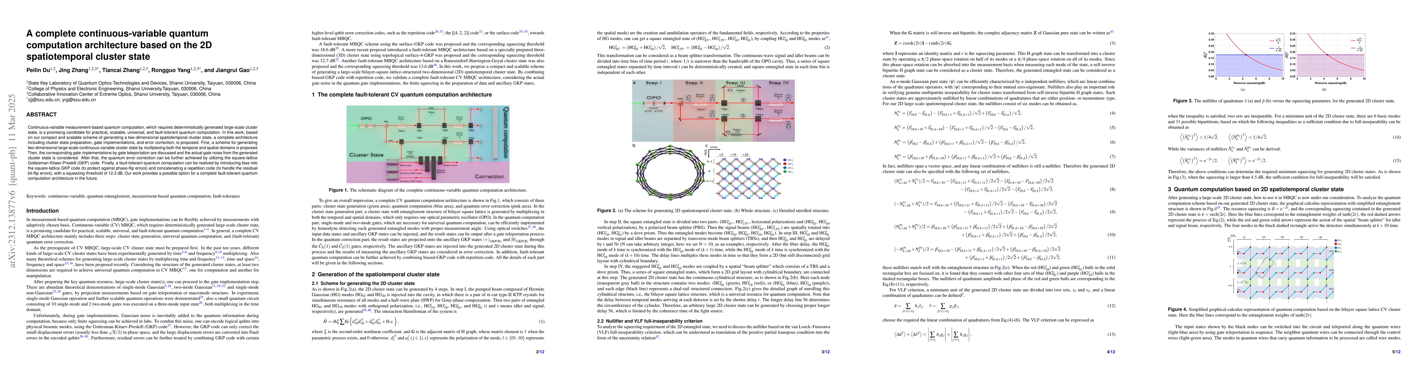 Thumbnail for A complete continuous-variable quantum computation architecture: from
  cluster state generation to fault-tolerant accomplishment
