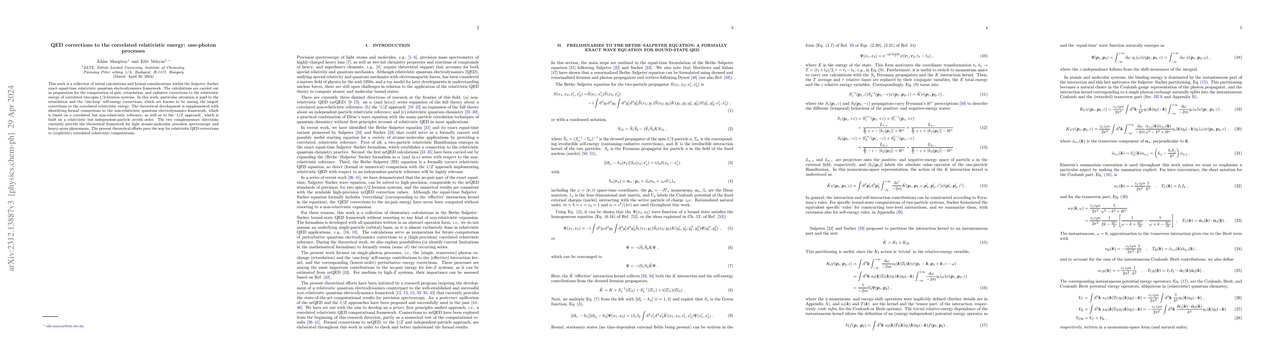 Thumbnail for QED corrections to the correlated relativistic energy: one-photon
  processes