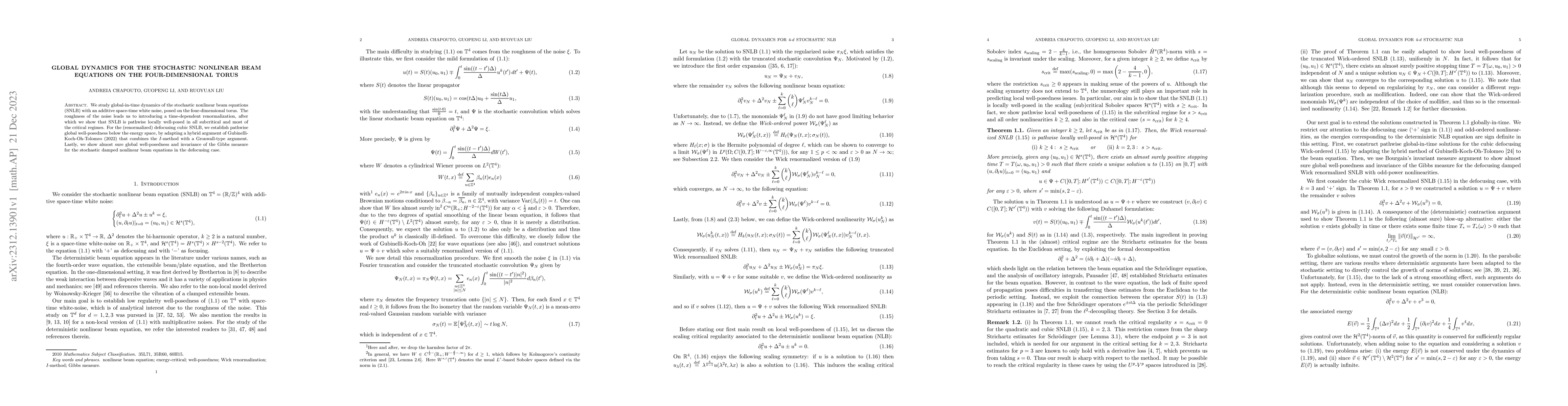 Thumbnail for Global dynamics for the stochastic nonlinear beam equations on the
  four-dimensional torus