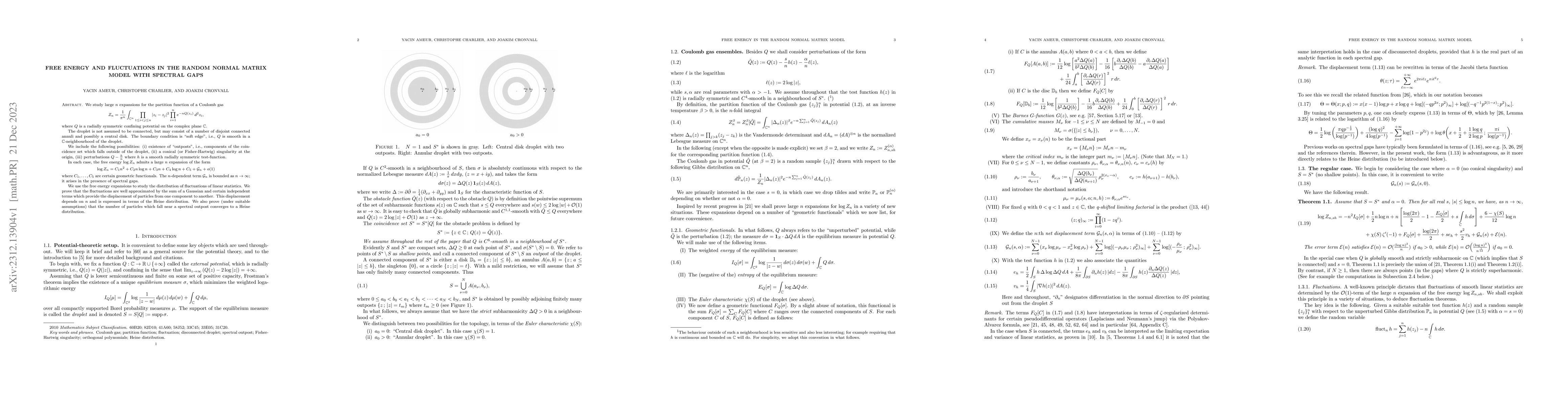 Thumbnail for Free energy and fluctuations in the random normal matrix model with
  spectral gaps