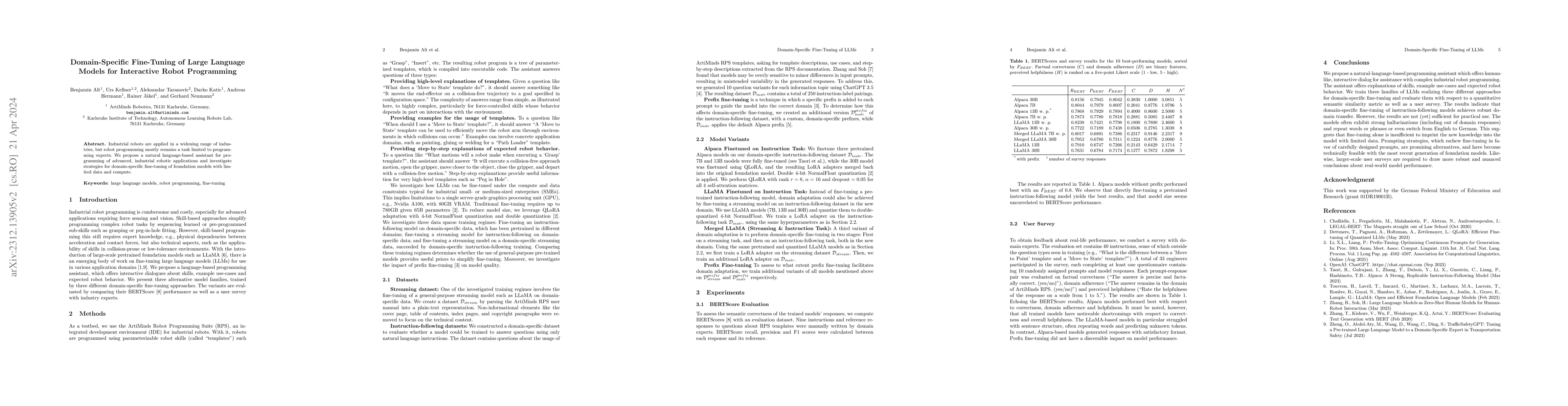 Thumbnail for Domain-Specific Fine-Tuning of Large Language Models for Interactive
  Robot Programming