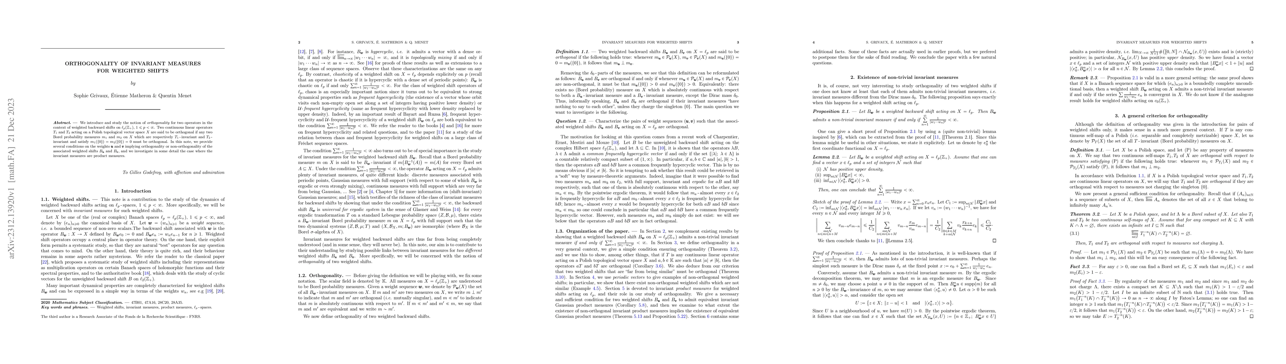 Thumbnail for Orthogonality of invariant measures for weighted shifts