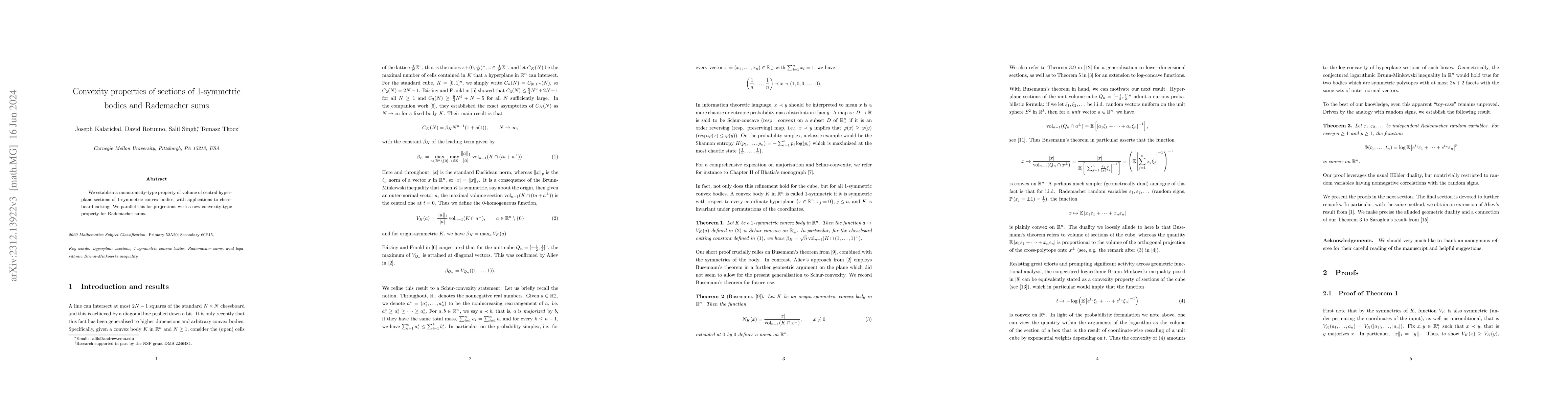 Thumbnail for Convexity properties of sections of 1-symmetric bodies and Rademacher
  sums