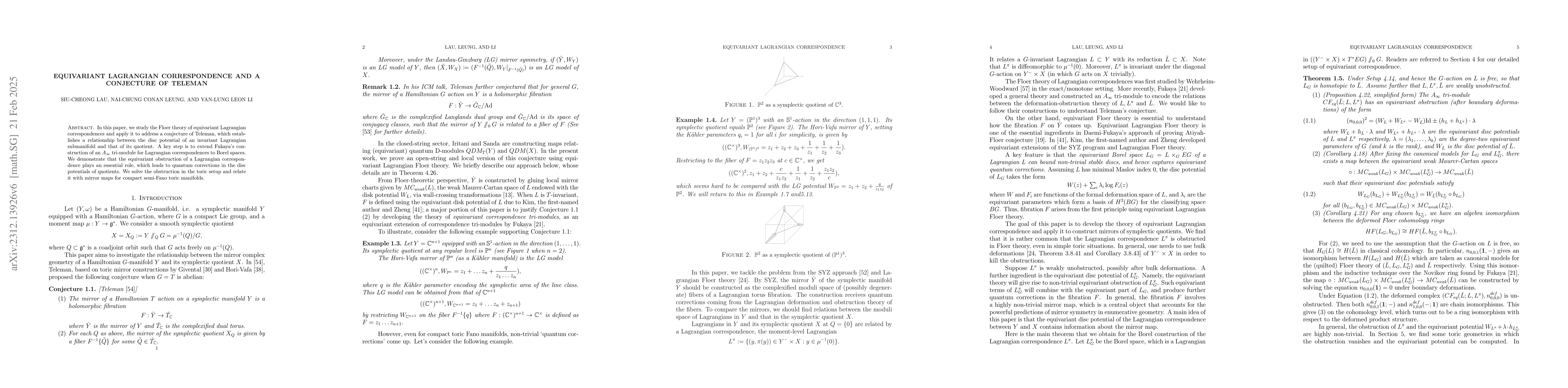 Thumbnail for Equivariant Lagrangian correspondence and a conjecture of Teleman