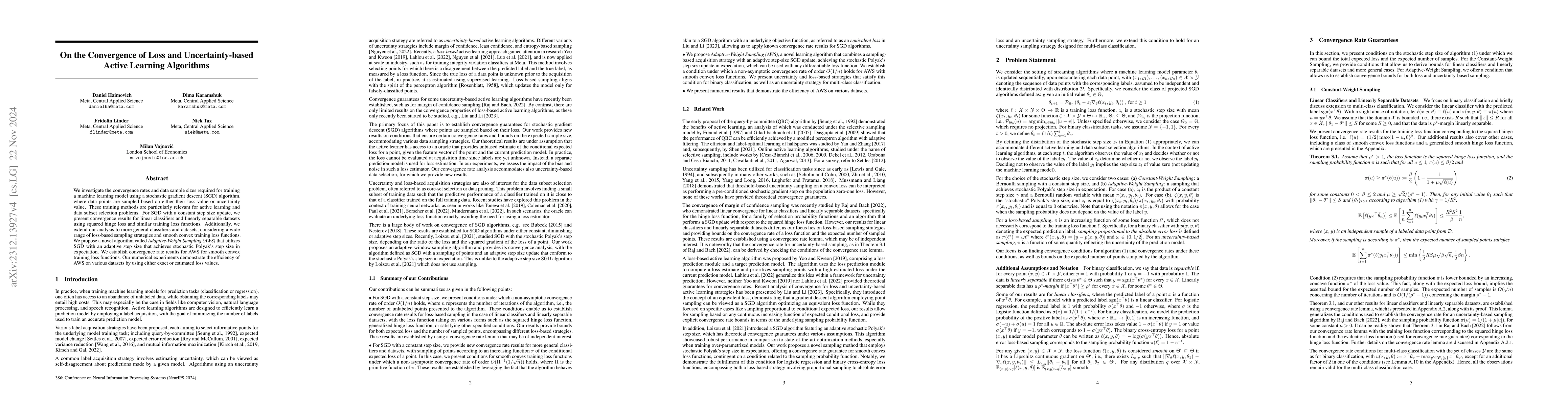 Thumbnail for On the Convergence of Loss and Uncertainty-based Active Learning
  Algorithms