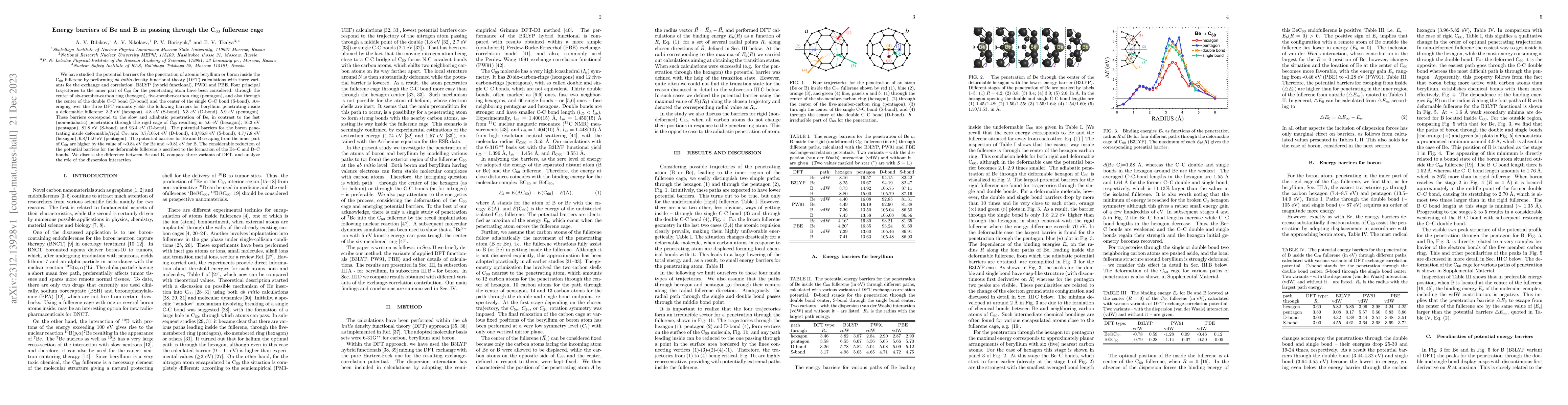 Thumbnail for Energy barriers of Be and B in passing through the C60 fullerene cage