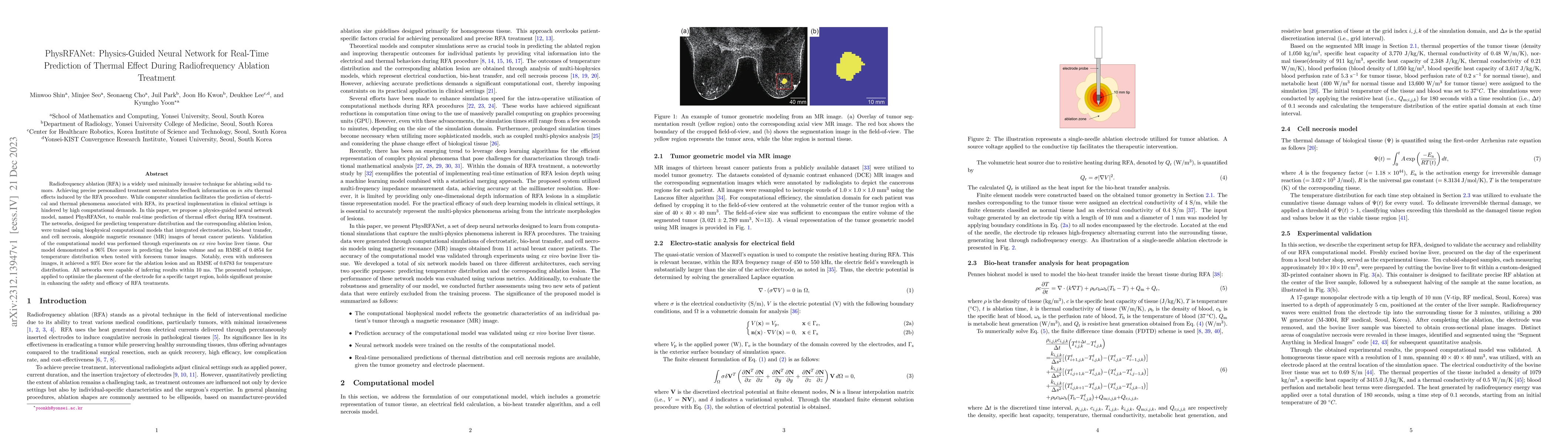 Thumbnail for PhysRFANet: Physics-Guided Neural Network for Real-Time Prediction of
  Thermal Effect During Radiofrequency Ablation Treatment