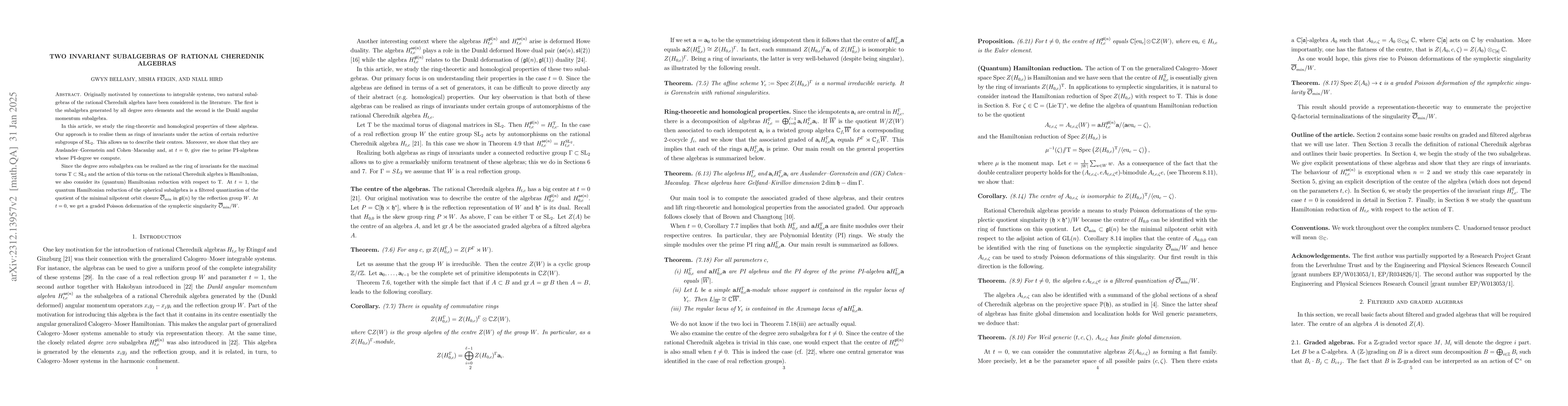 Thumbnail for Two invariant subalgebras of rational Cherednik algebras