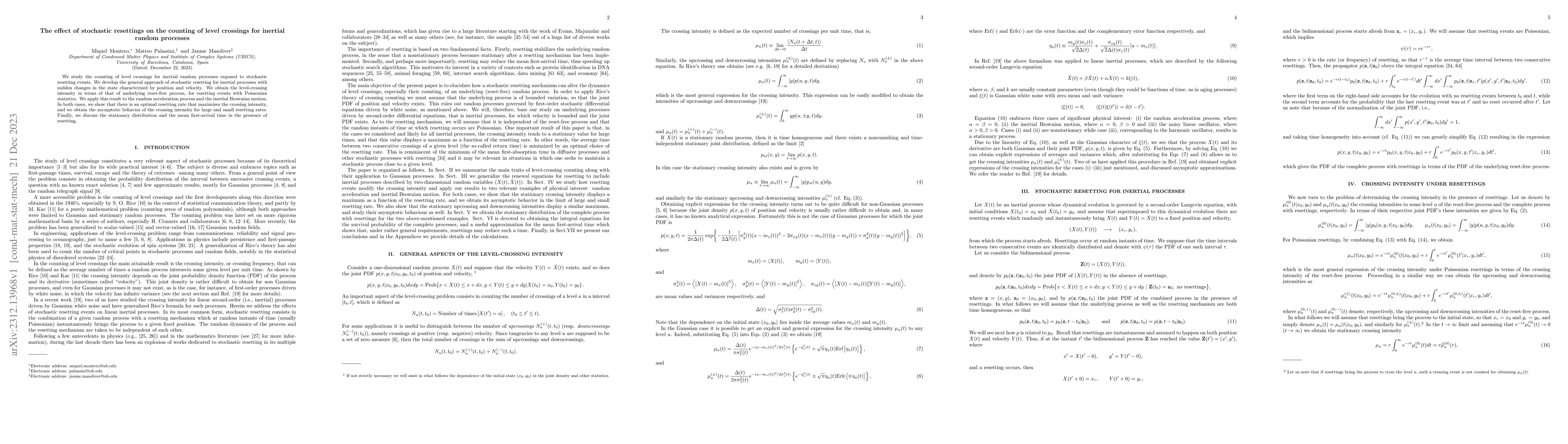 Thumbnail for The effect of stochastic resettings on the counting of level crossings
  for inertial random processes