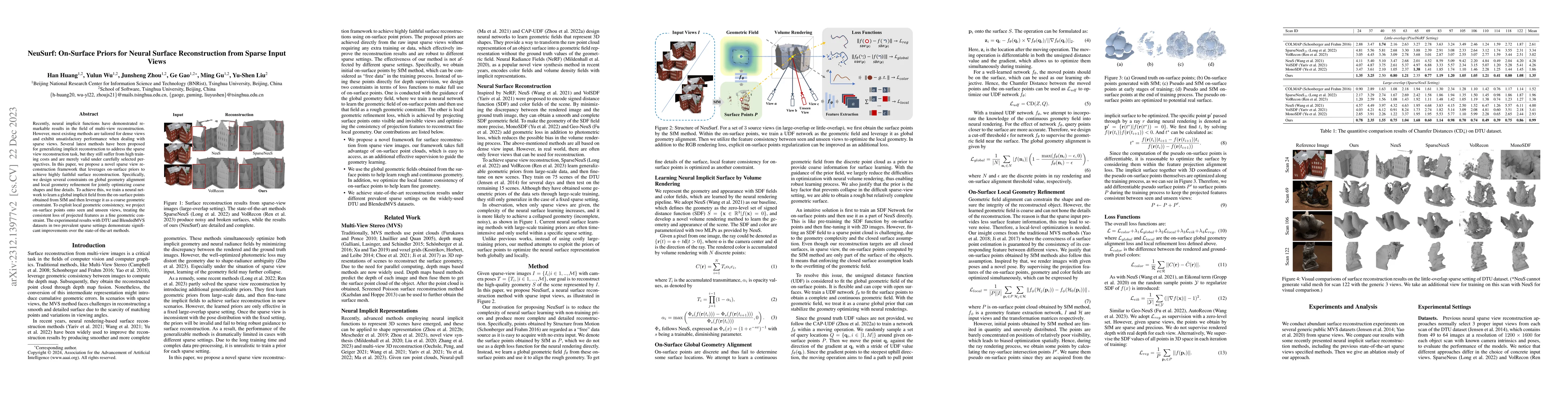 Thumbnail for NeuSurf: On-Surface Priors for Neural Surface Reconstruction from Sparse
  Input Views