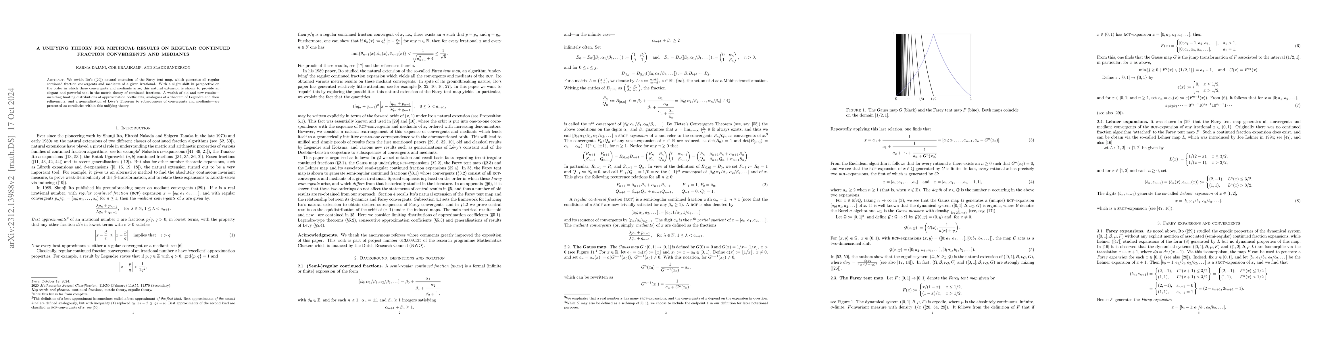 Thumbnail for A unifying theory for metrical results on regular continued fraction
  convergents and mediants