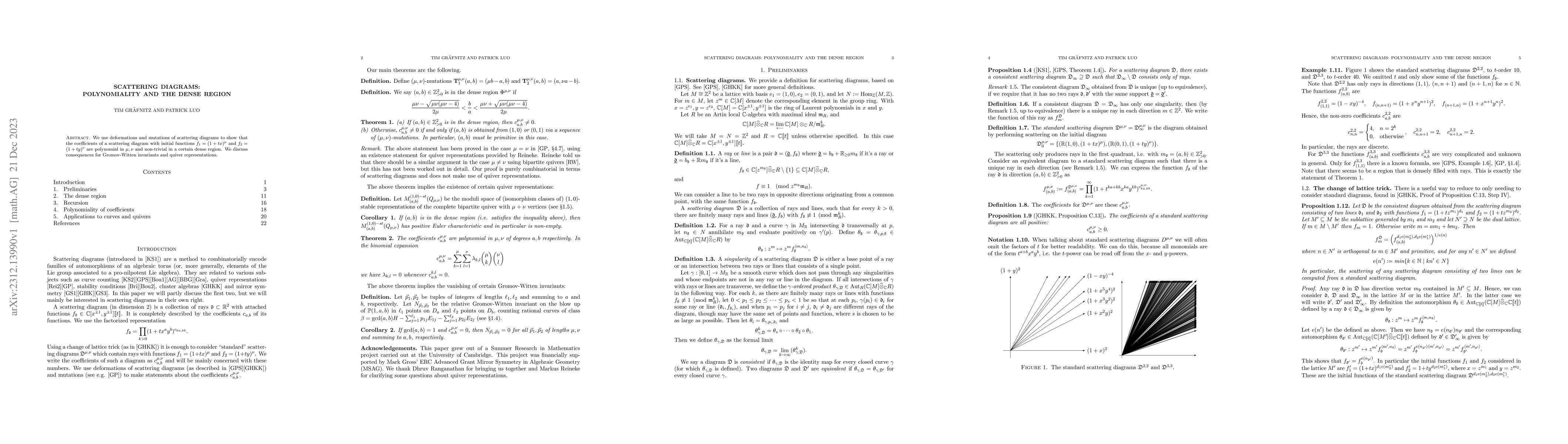 Thumbnail for Scattering diagrams: polynomiality and the dense region