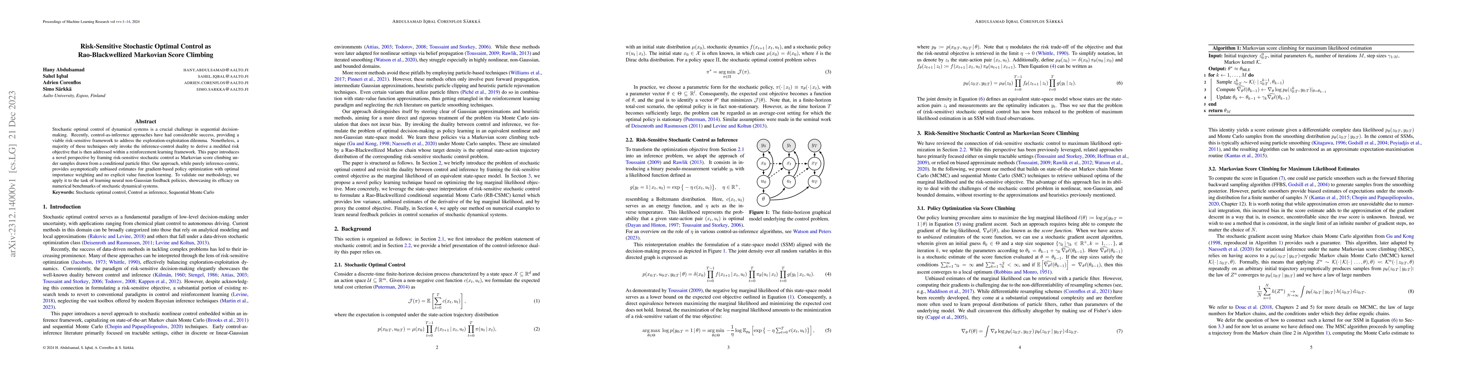 Thumbnail for Risk-Sensitive Stochastic Optimal Control as Rao-Blackwellized Markovian
  Score Climbing