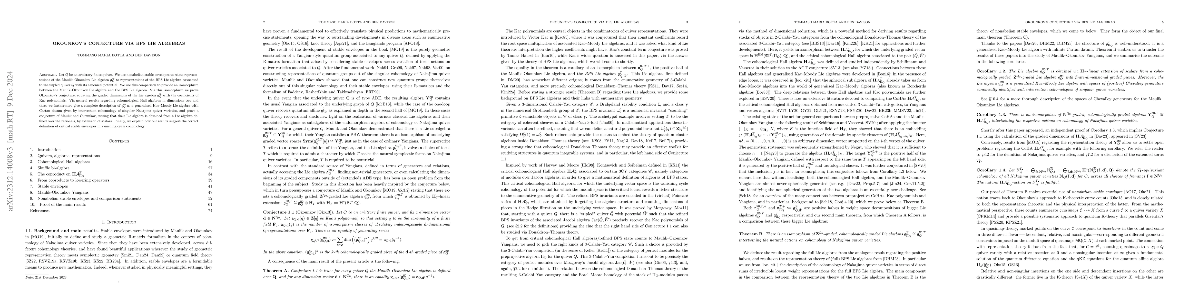 Thumbnail for Okounkov's conjecture via BPS Lie algebras