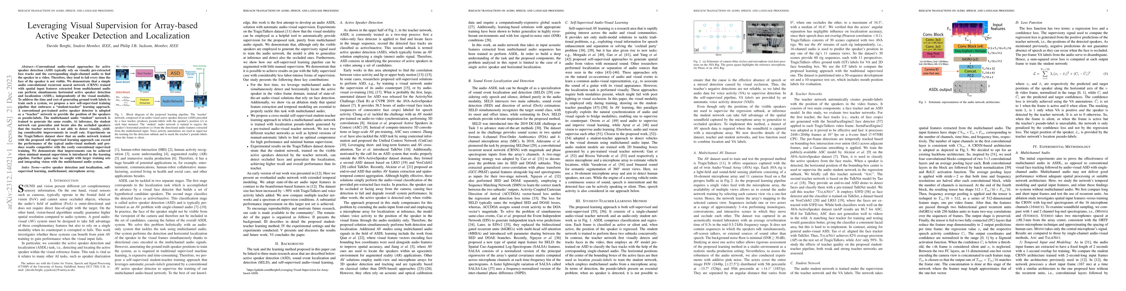 Thumbnail for Leveraging Visual Supervision for Array-based Active Speaker Detection
  and Localization