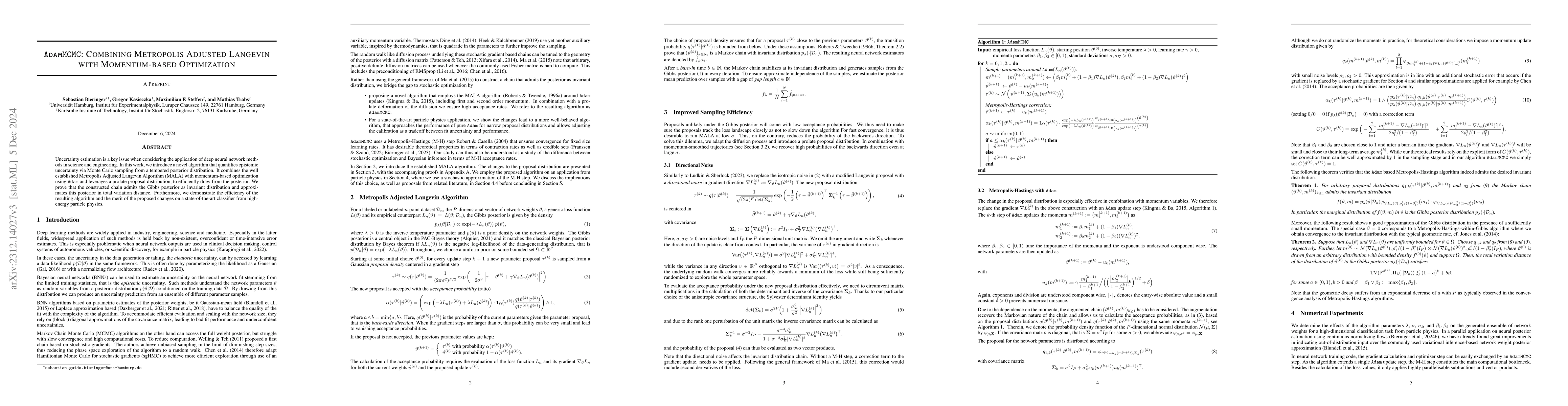 Thumbnail for AdamMCMC: Combining Metropolis Adjusted Langevin with Momentum-based
  Optimization