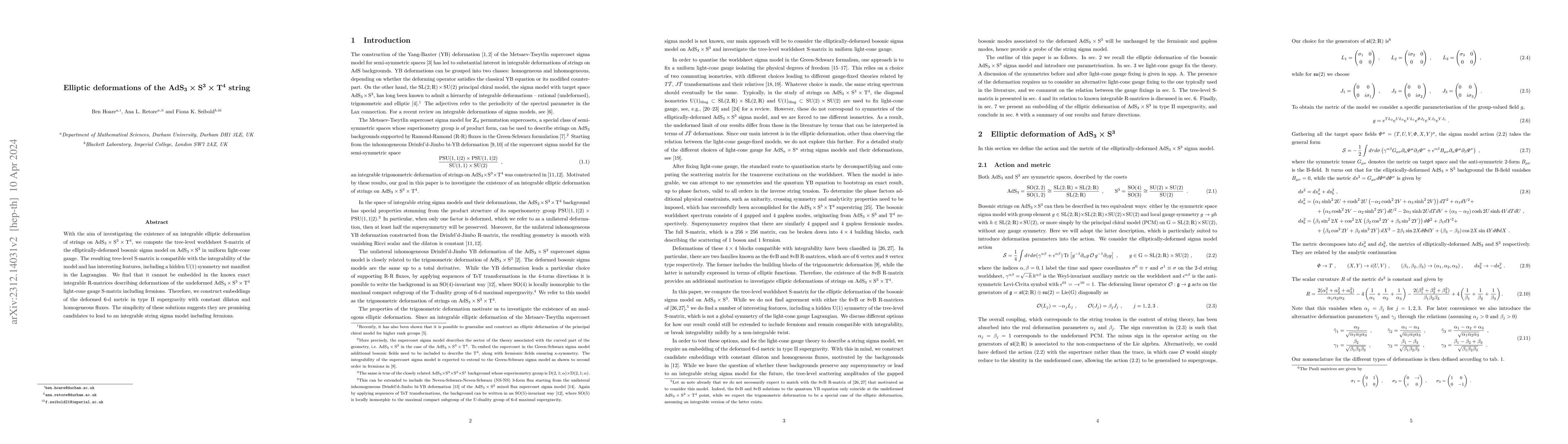Thumbnail for Elliptic deformations of the $\mathsf{AdS}_3 \times \mathsf{S}^3 \times
  \mathsf{T}^4$ string