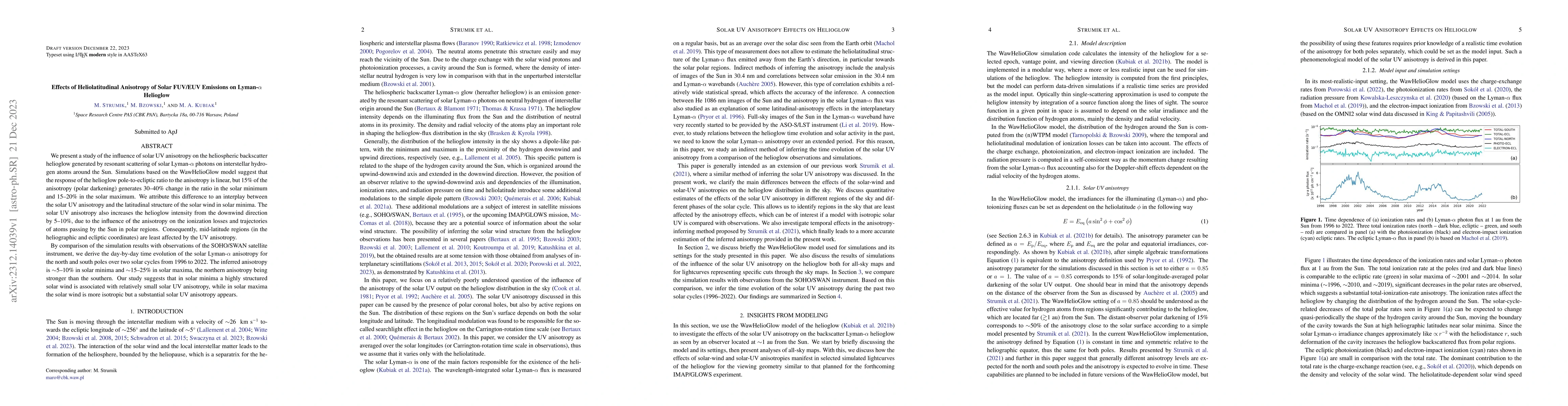 Thumbnail for Effects of Heliolatitudinal Anisotropy of Solar FUV/EUV Emissions on
  Lyman-alpha Helioglow