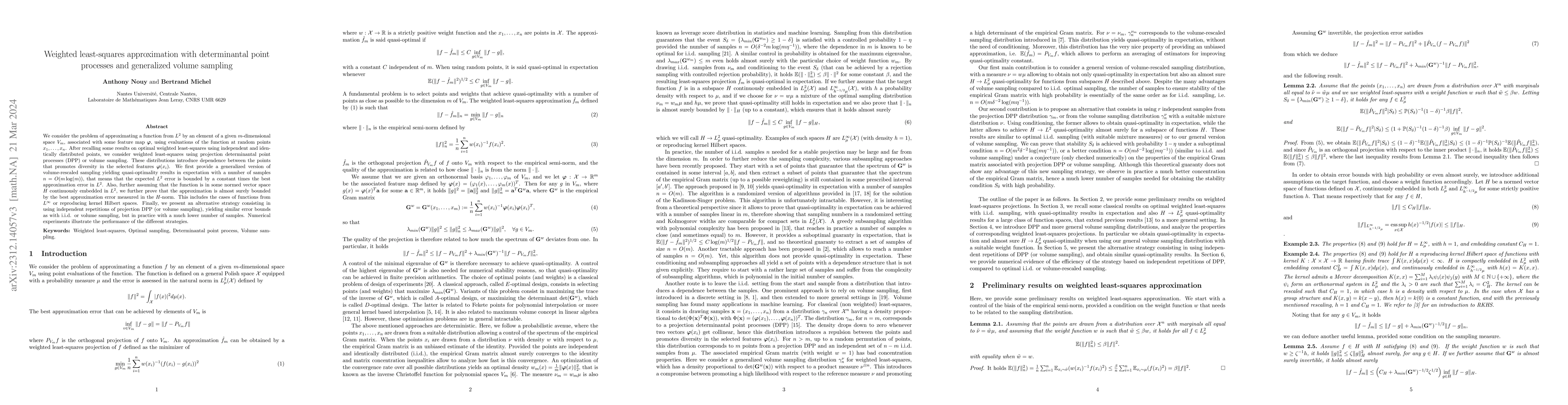 Thumbnail for Weighted least-squares approximation with determinantal point processes
  and generalized volume sampling