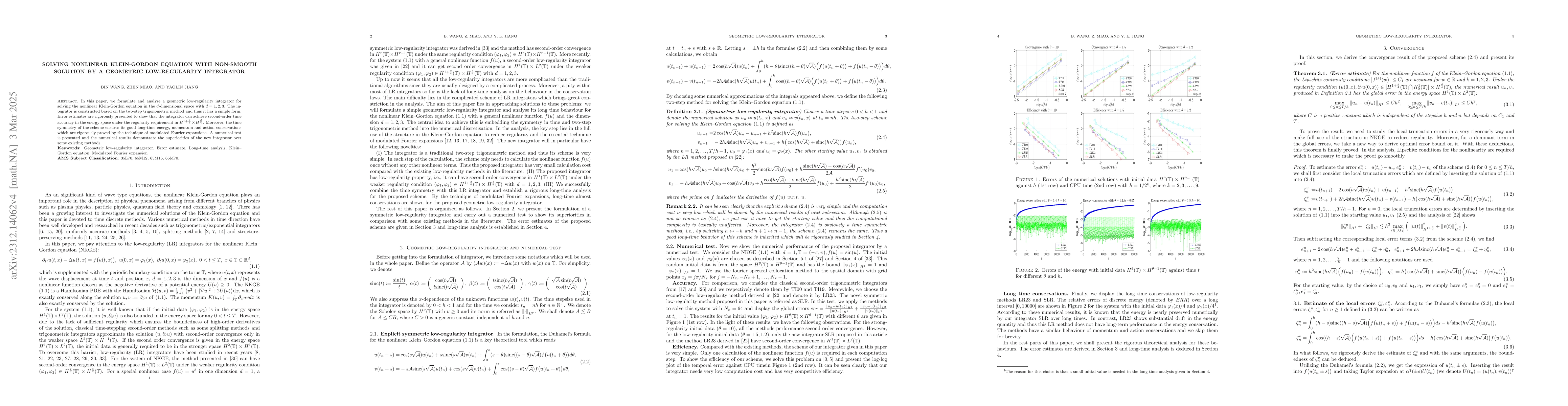Thumbnail for Long term analysis of a geometric low-regularity integrator for
  nonlinear Klein-Gordon equation