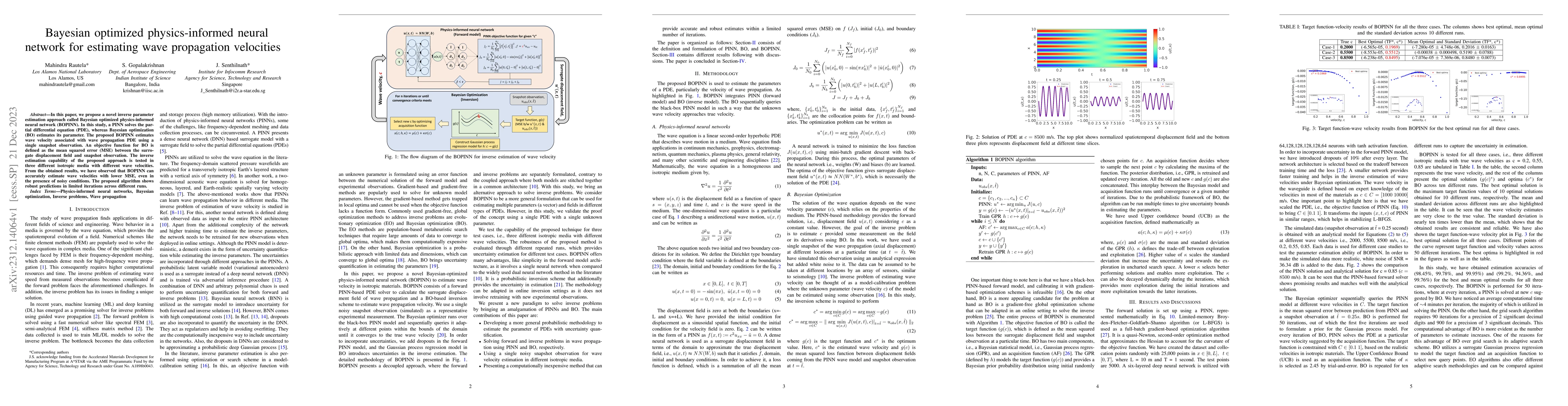 Thumbnail for Bayesian optimized physics-informed neural network for estimating wave
  propagation velocities