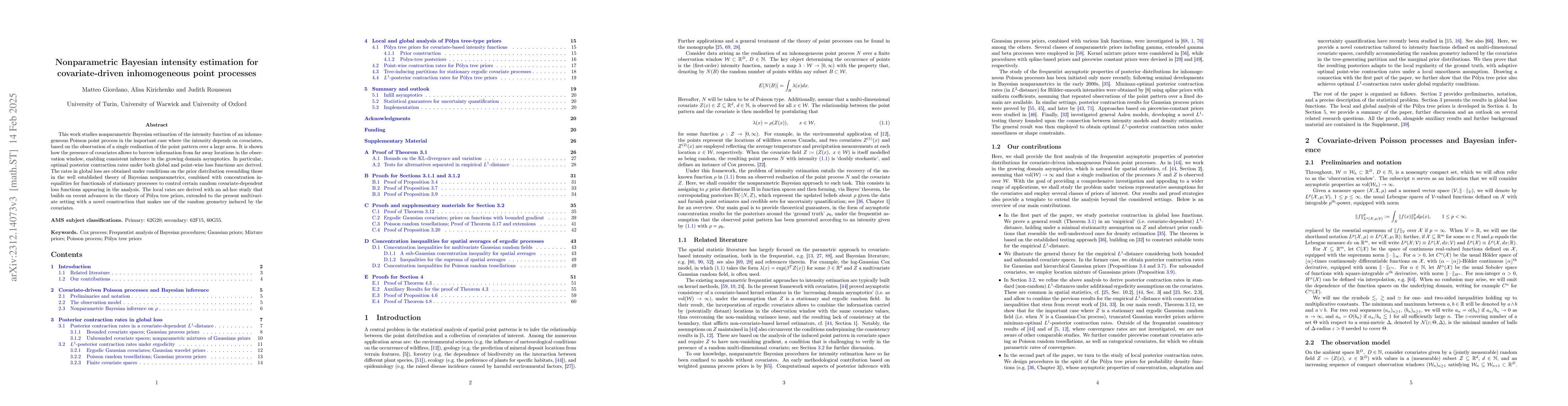 Thumbnail for Nonparametric Bayesian intensity estimation for covariate-driven
  inhomogeneous point processes