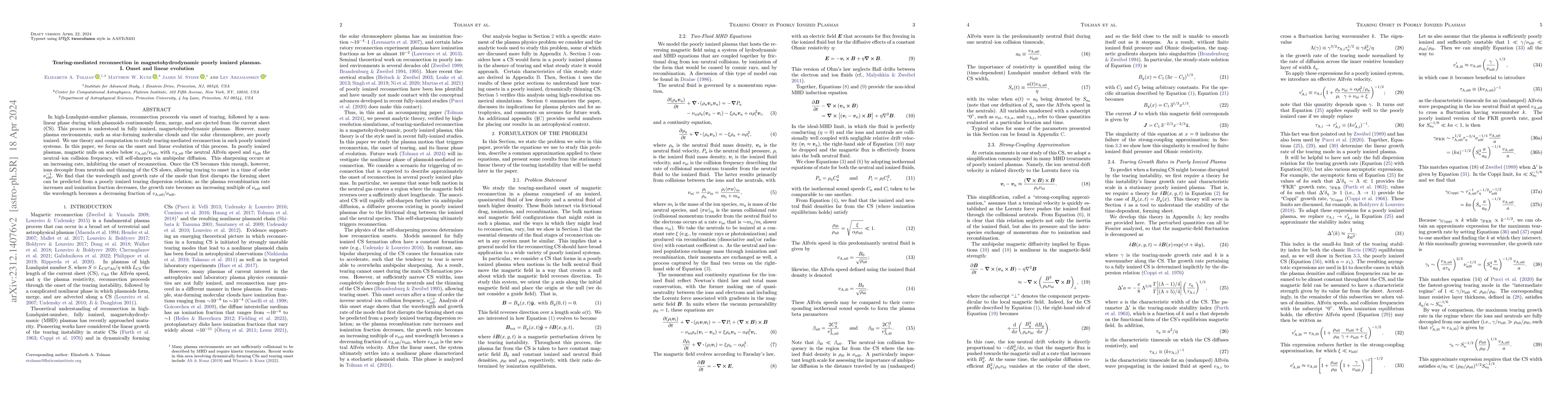 Thumbnail for Tearing-mediated reconnection in magnetohydrodynamic poorly ionized
  plasmas. I. Onset and linear evolution