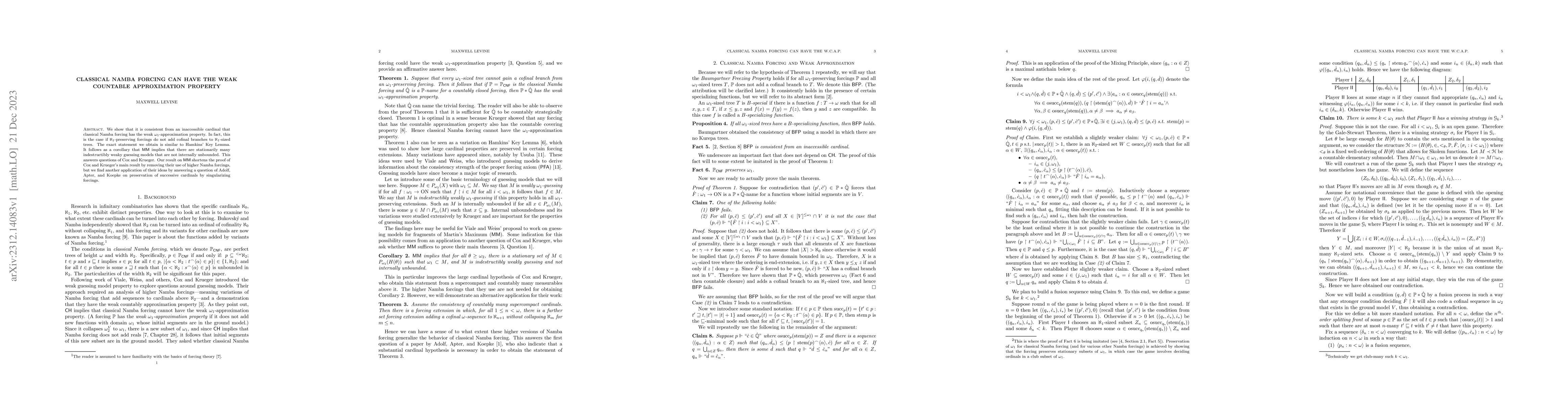 Thumbnail for Classical Namba forcing can have the weak countable approximation
  property