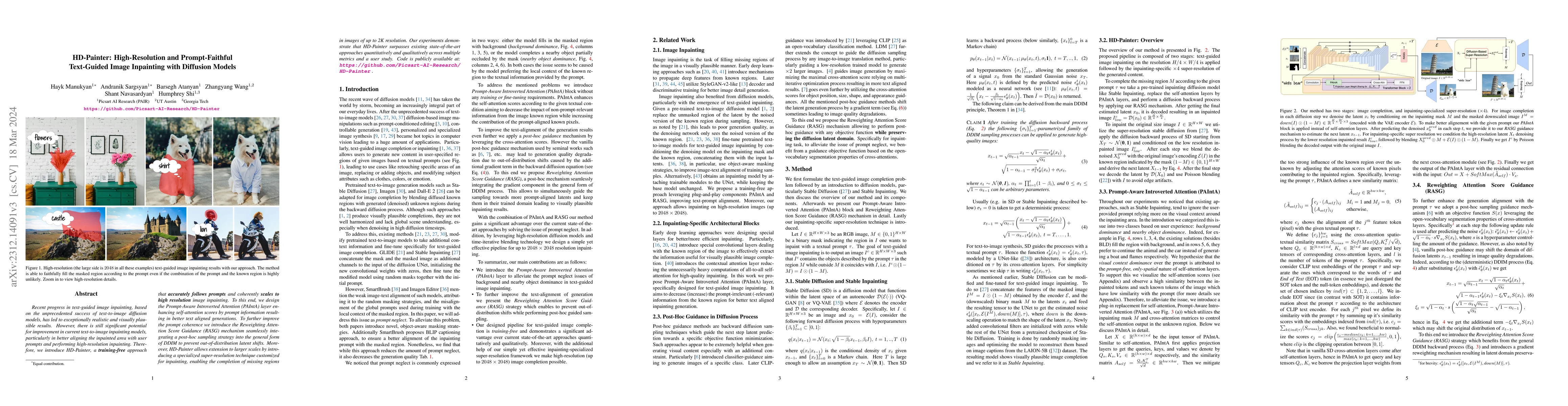 Thumbnail for HD-Painter: High-Resolution and Prompt-Faithful Text-Guided Image
  Inpainting with Diffusion Models