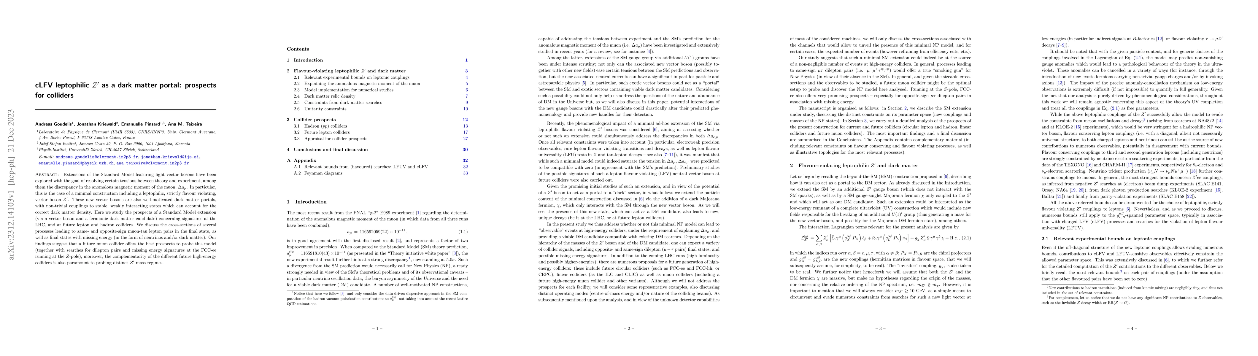Thumbnail for cLFV leptophilic $Z^\prime$ as a dark matter portal: prospects for
  colliders