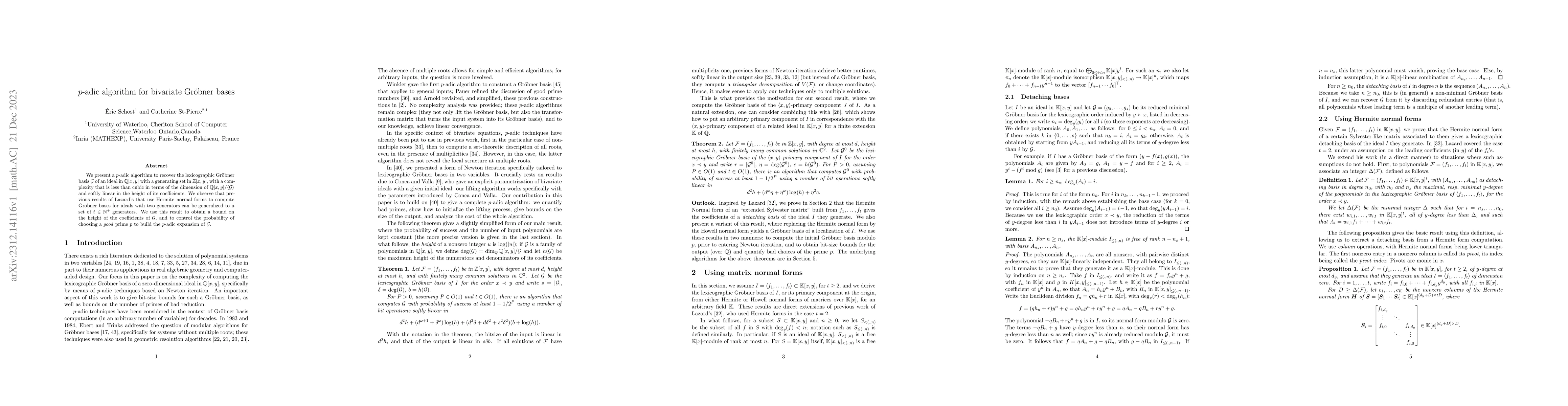 Thumbnail for $p$-adic algorithm for bivariate Gr\"obner bases