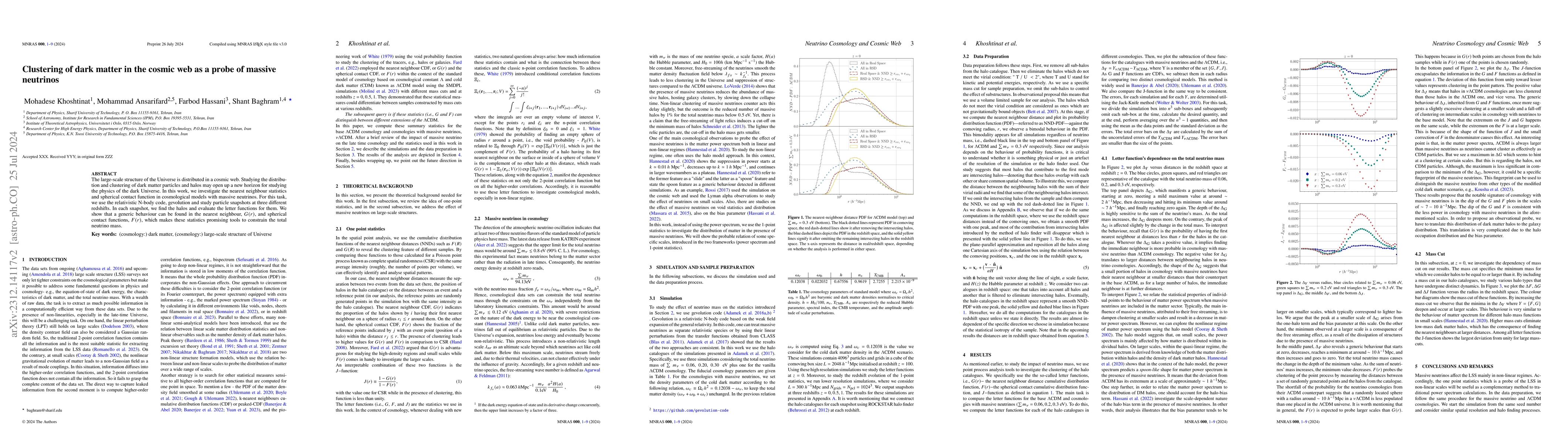 Thumbnail for Clustering of dark matter in the cosmic web as a probe of massive
  neutrinos