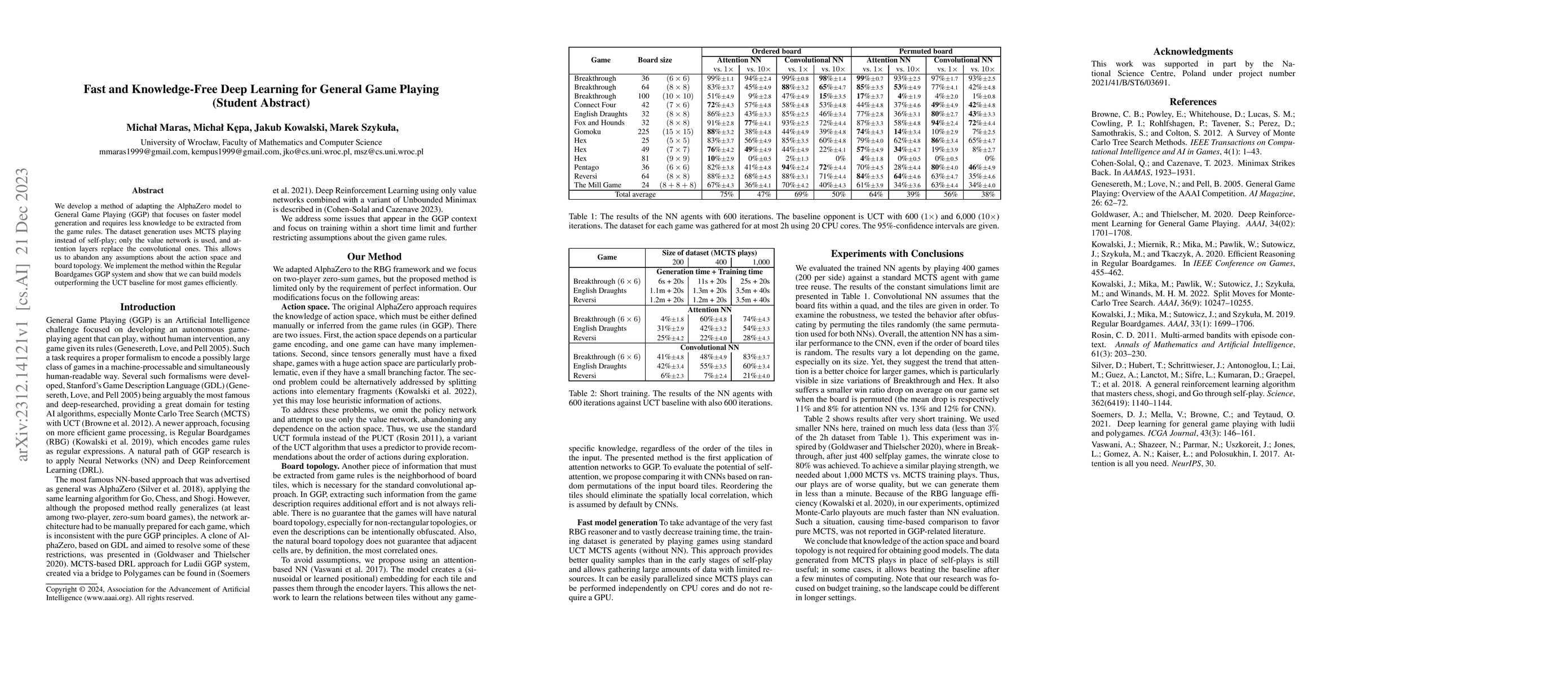 Thumbnail for Fast and Knowledge-Free Deep Learning for General Game Playing (Student
  Abstract)