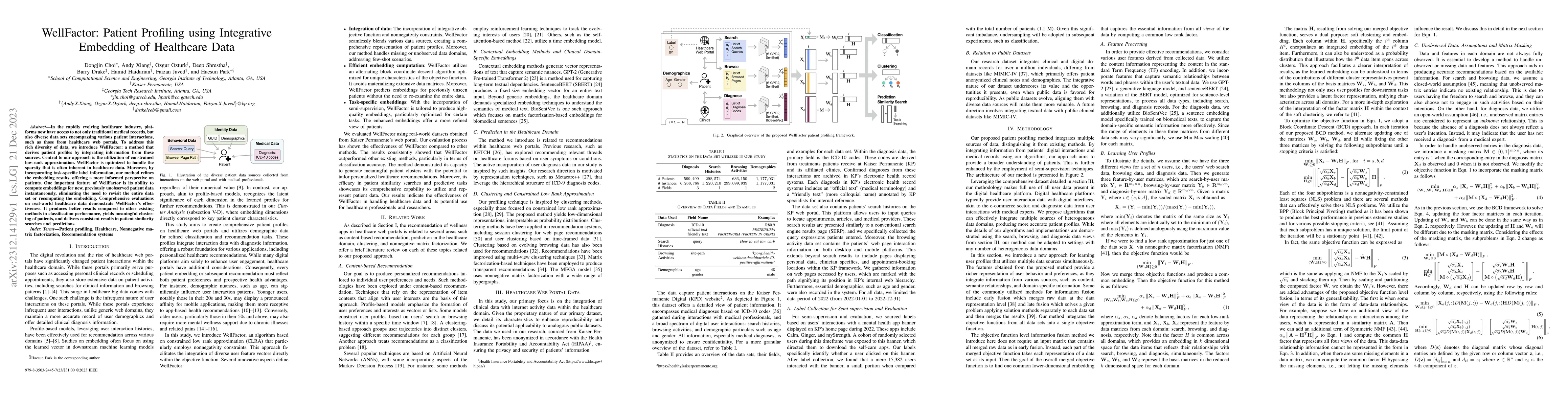Thumbnail for WellFactor: Patient Profiling using Integrative Embedding of Healthcare
  Data