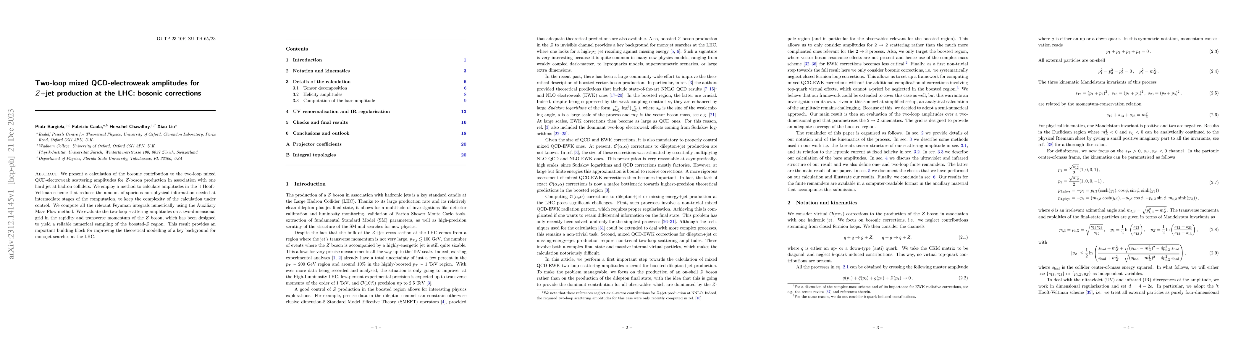 Thumbnail for Two-loop mixed QCD-electroweak amplitudes for $Z+$jet production at the
  LHC: bosonic corrections