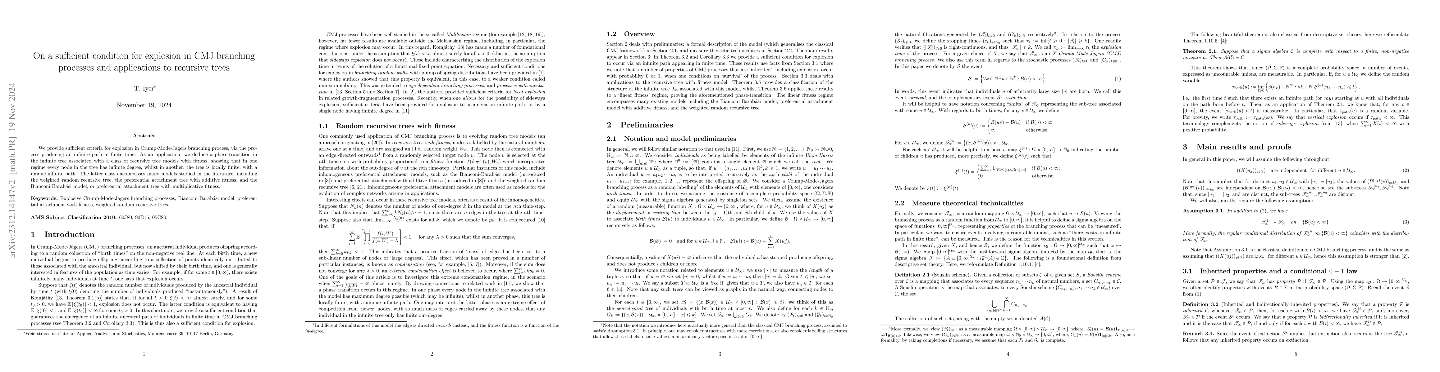 Thumbnail for On a sufficient condition for explosion in CMJ branching processes and
  applications to recursive trees
