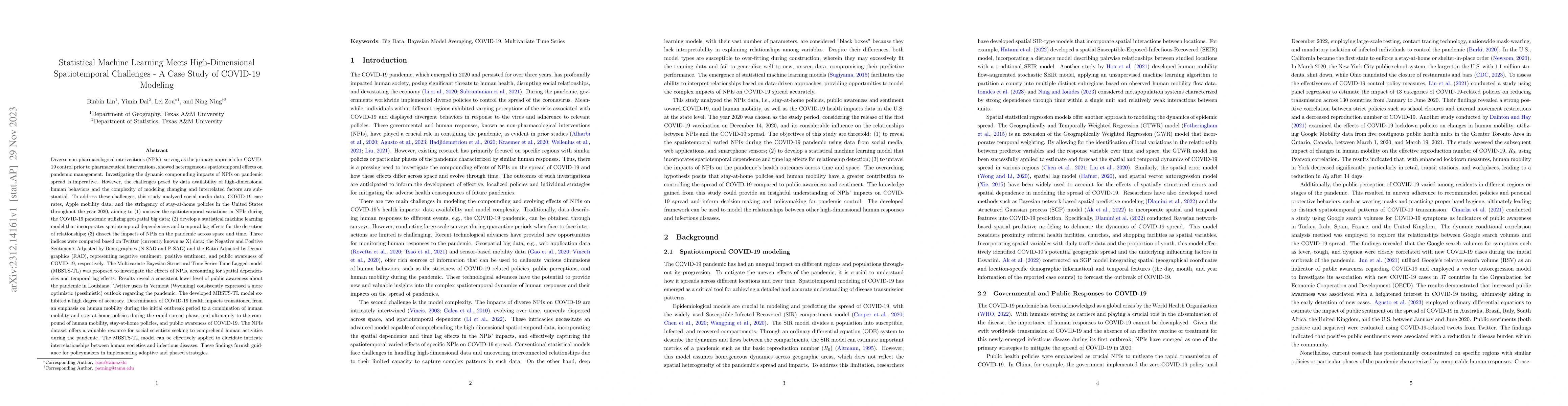 Thumbnail for Statistical Machine Learning Meets High-Dimensional Spatiotemporal
  Challenges -- A Case Study of COVID-19 Modeling