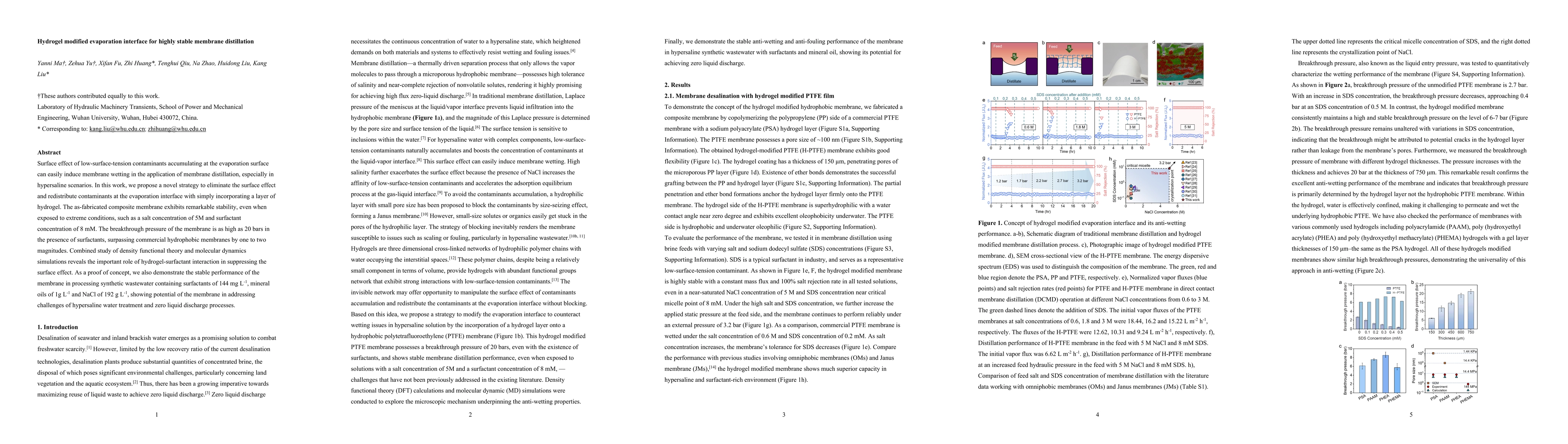 Thumbnail for Hydrogel modified evaporation interface for highly stable membrane
  distillation