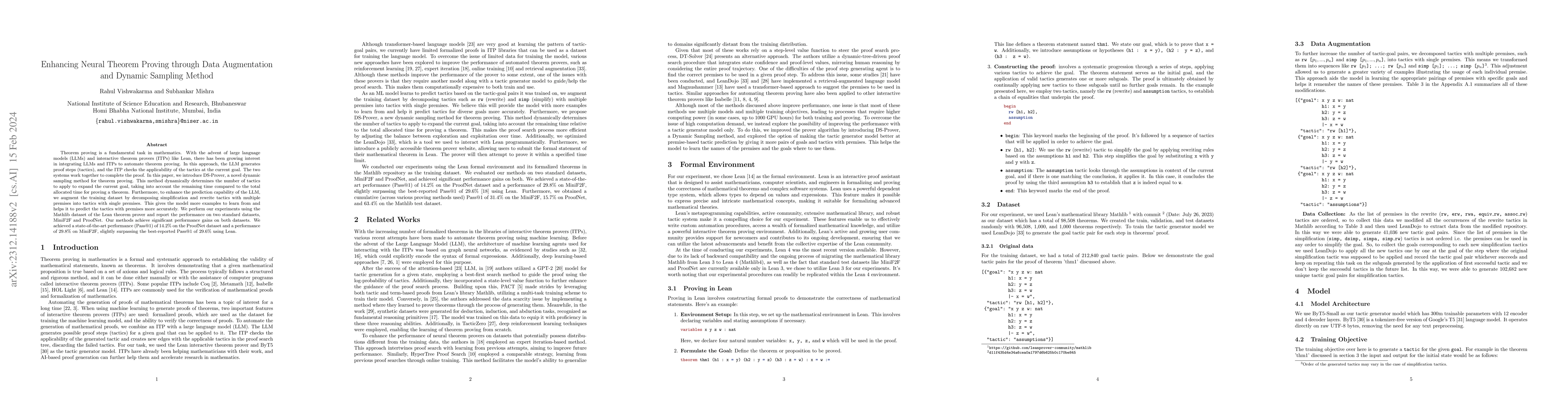 Thumbnail for Enhancing Neural Theorem Proving through Data Augmentation and Dynamic
  Sampling Method