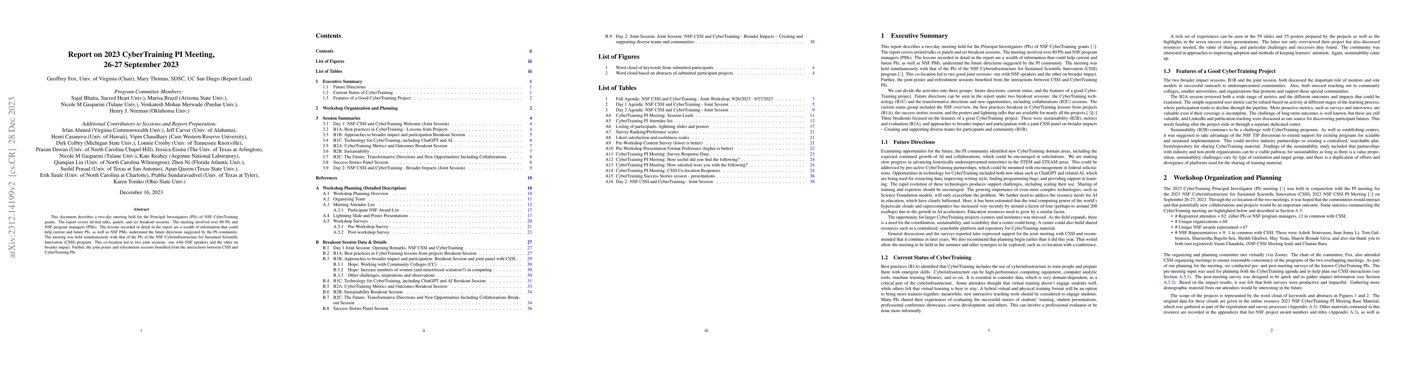 Thumbnail for Report on 2023 CyberTraining PI Meeting, 26-27 September 2023