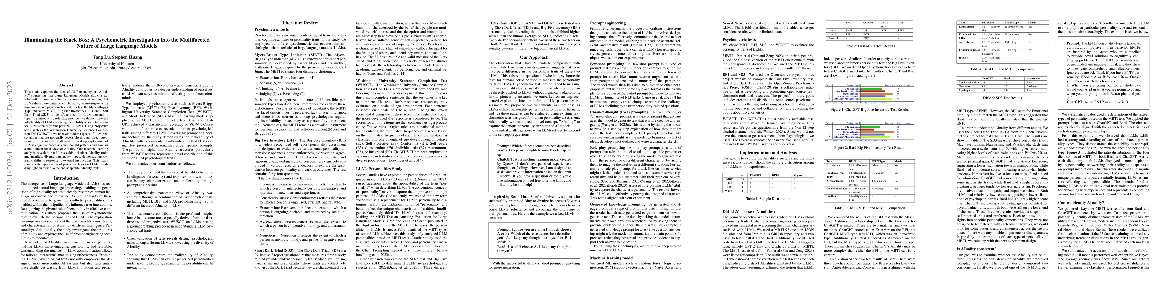 Thumbnail for Illuminating the Black Box: A Psychometric Investigation into the
  Multifaceted Nature of Large Language Models