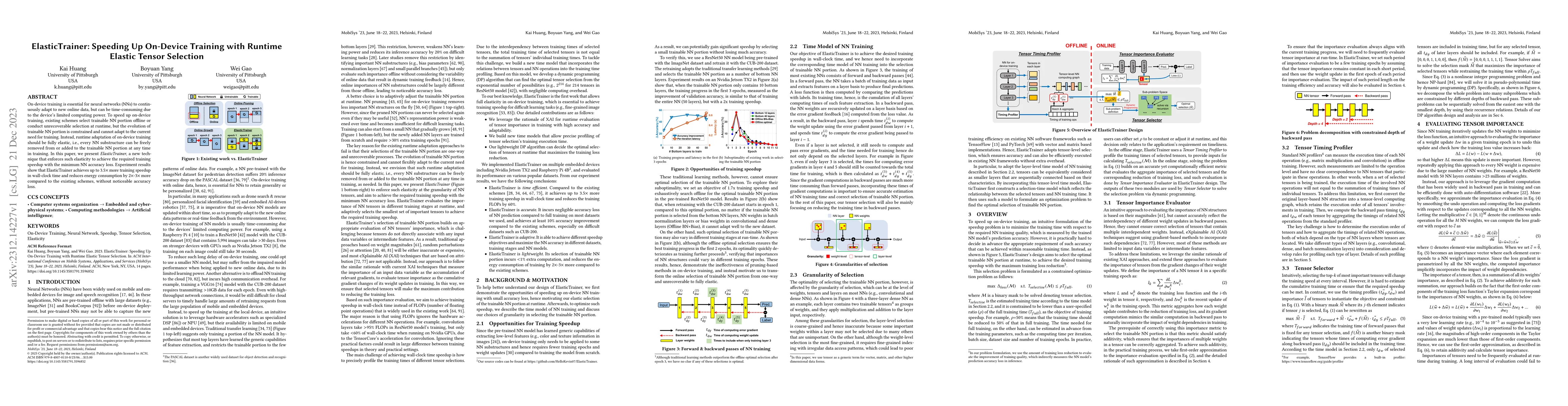 Thumbnail for ElasticTrainer: Speeding Up On-Device Training with Runtime Elastic
  Tensor Selection