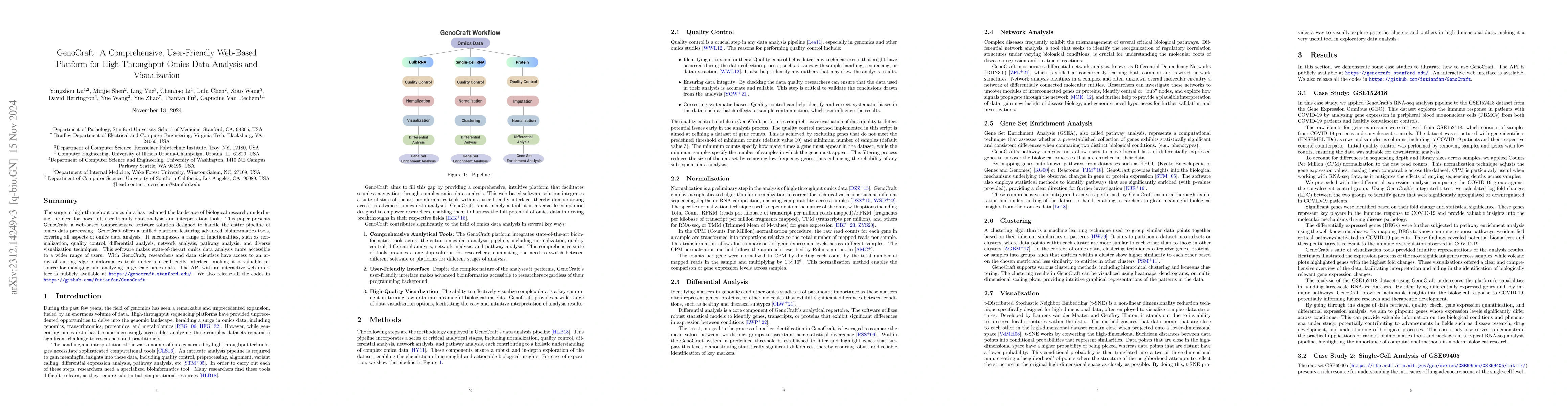 Thumbnail for GenoCraft: A Comprehensive, User-Friendly Web-Based Platform for
  High-Throughput Omics Data Analysis and Visualization