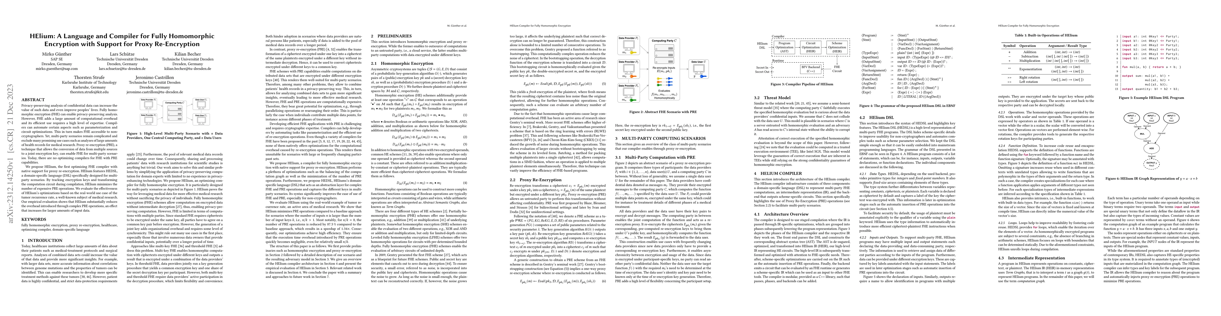 Thumbnail for HElium: A Language and Compiler for Fully Homomorphic Encryption with
  Support for Proxy Re-Encryption