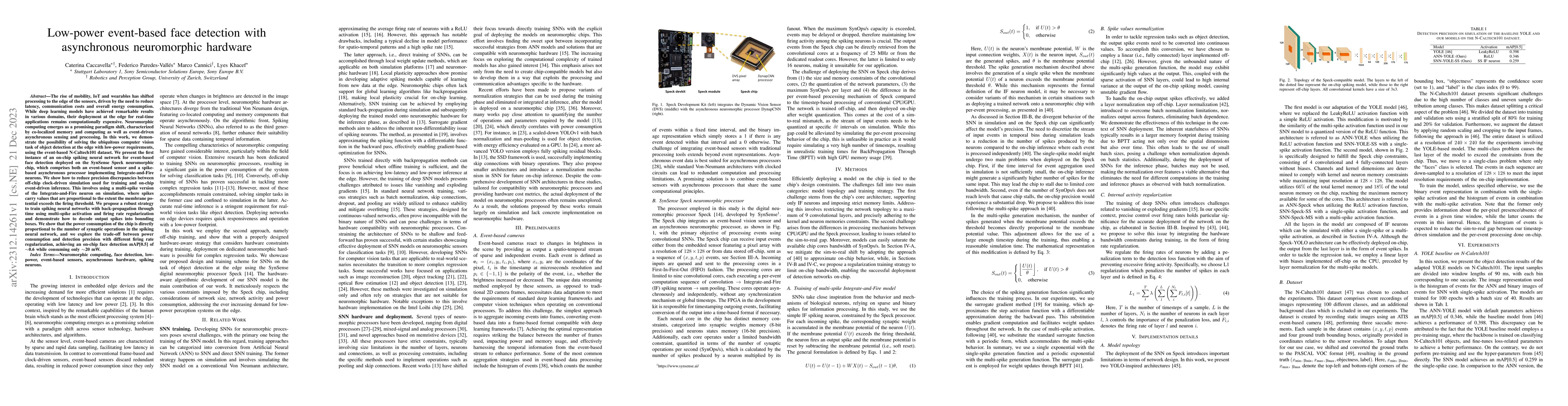 Thumbnail for Low-power event-based face detection with asynchronous neuromorphic
  hardware