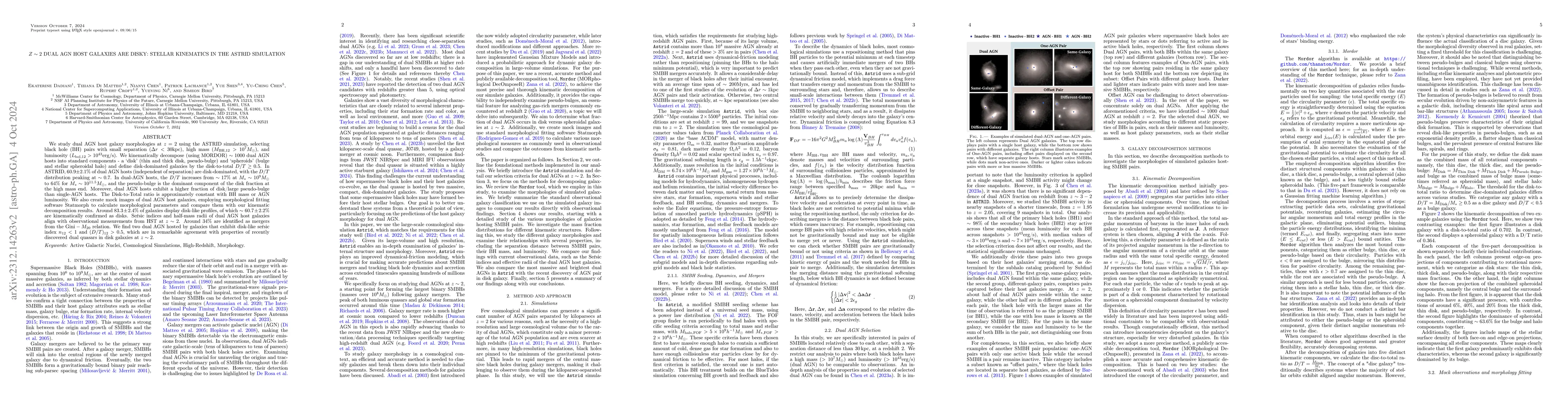 Thumbnail for z~2 dual AGN host galaxies are disky: stellar kinematics in the ASTRID
  Simulation