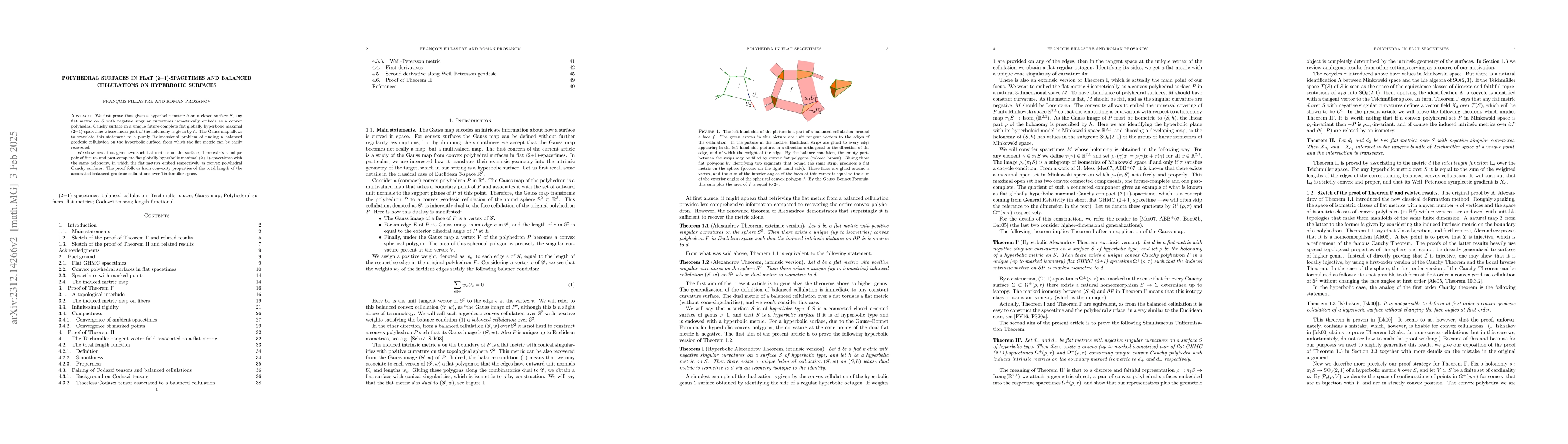 Thumbnail for Polyhedral surfaces in flat (2+1)-spacetimes and balanced cellulations
  on hyperbolic surfaces